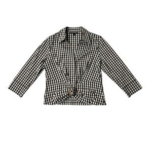 Lafayette 148 Brown Gingham Tie Waist Top Size: 8